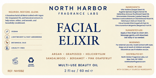 North Harbor Facial Elixir - Luxury Facial Oil with Argan, Grapeseed & Botanical Oils  - 2 fl oz / 60 mL