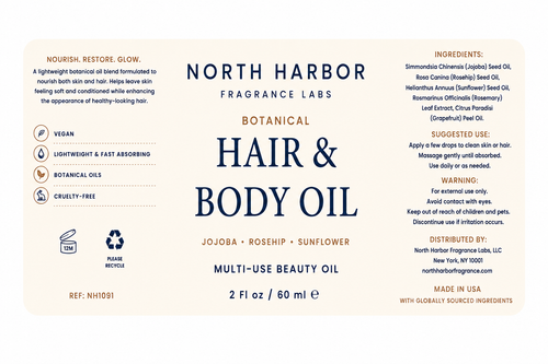 North Harbor Botanical Hair & Body Oil  - Lightweight Botanical Oil for Hair & Skin  - 2 fl oz / 60 mL