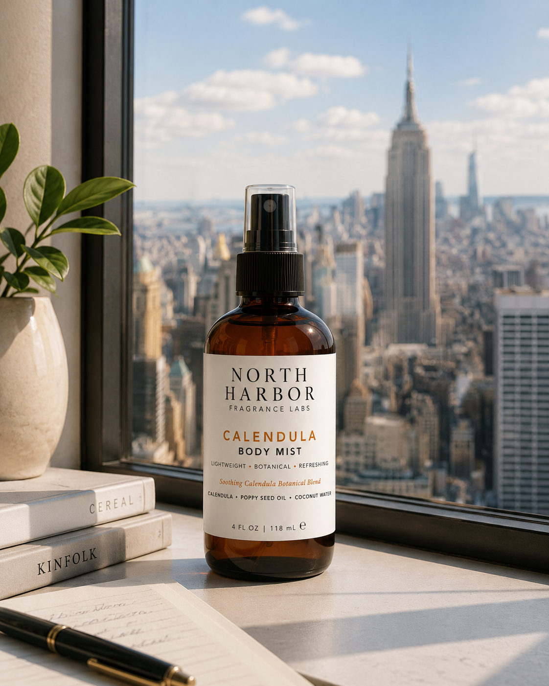 North Harbor Calendula Body Mist (Alcohol-Free)– Soothing Botanical Calendula Mist – 4 fl oz / 118 mL