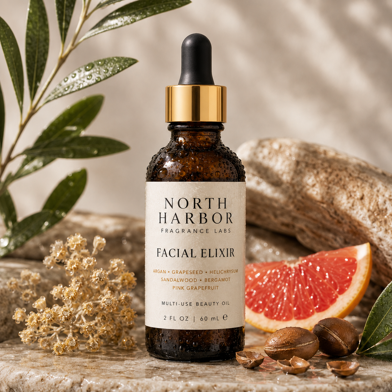 North Harbor Facial Elixir - Luxury Facial Oil with Argan, Grapeseed & Botanical Oils  - 2 fl oz / 60 mL