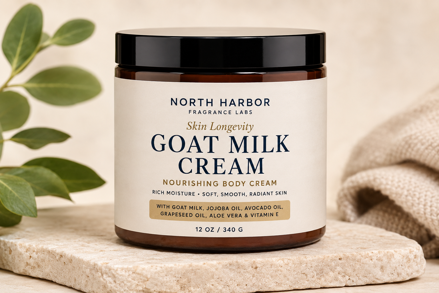 North Harbor Goat Milk Cream – Ultra-Rich Body Cream – 12 oz / 340 g