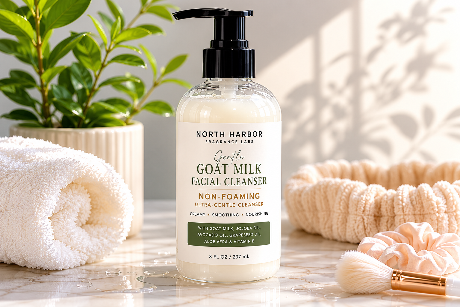 North Harbor Gentle Goat Milk Facial Cleanser – NON-FOAMING Ultra-Gentle Cleanser – 8 fl oz / 237 mL